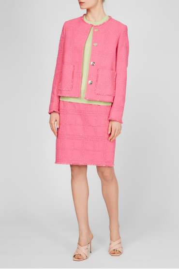 Женская розовая твидовая юбка  - 5