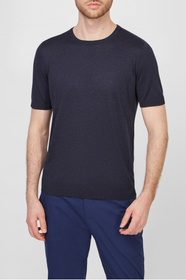 Мужская синяя шелковая футболка - 2