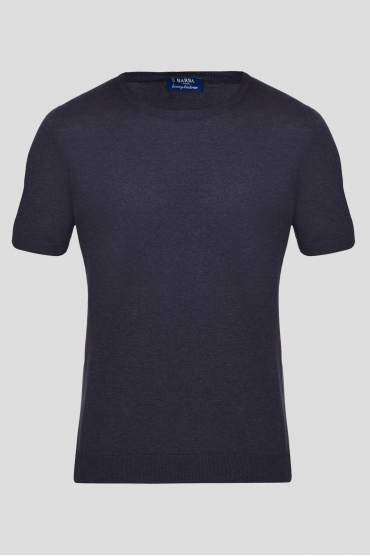 Мужская синяя шелковая футболка - 1
