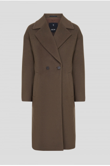 Женское коричневое шерстяное пальто
