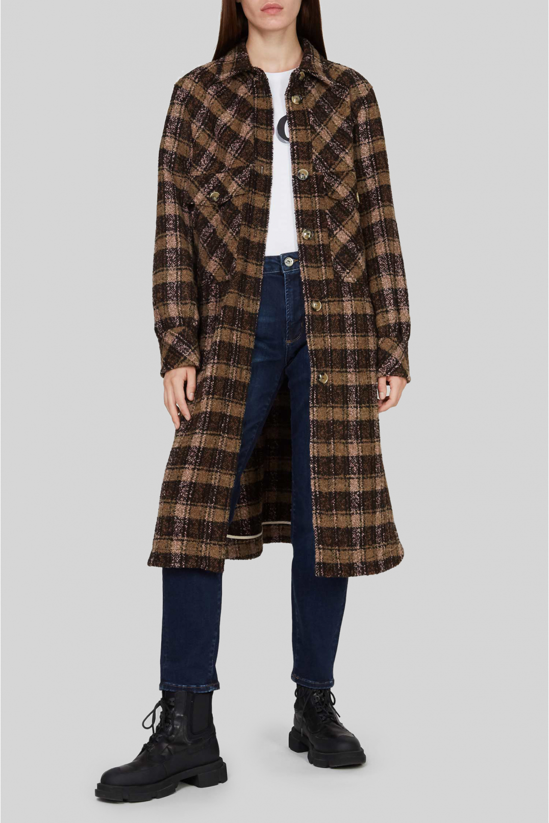 Женское шерстяное пальто с узором - 5
