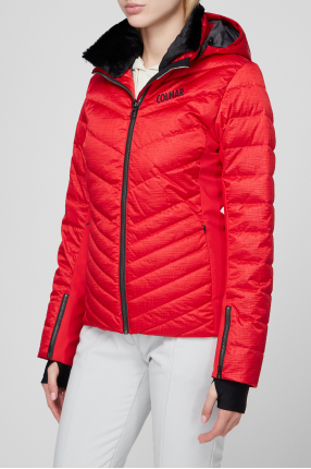 Женская красная пуховая лыжная куртка 1