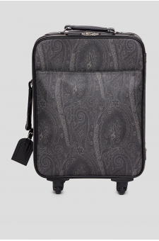 Женский черный кожаный чемодан с узором