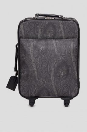 Женский черный кожаный чемодан с узором