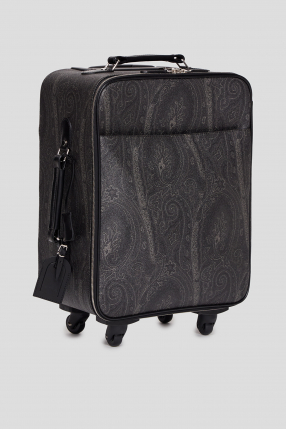Женский черный кожаный чемодан с узором 1