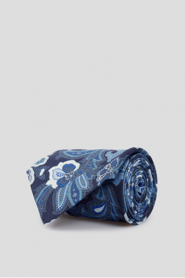 Чоловіча темно-синя краватка з візерунком - 1