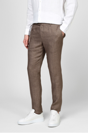 Мужские коричневые льняные брюки 1