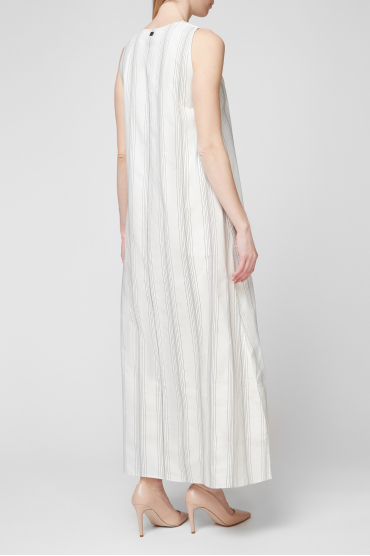 Женское белое шелковое платье в полоску - 3