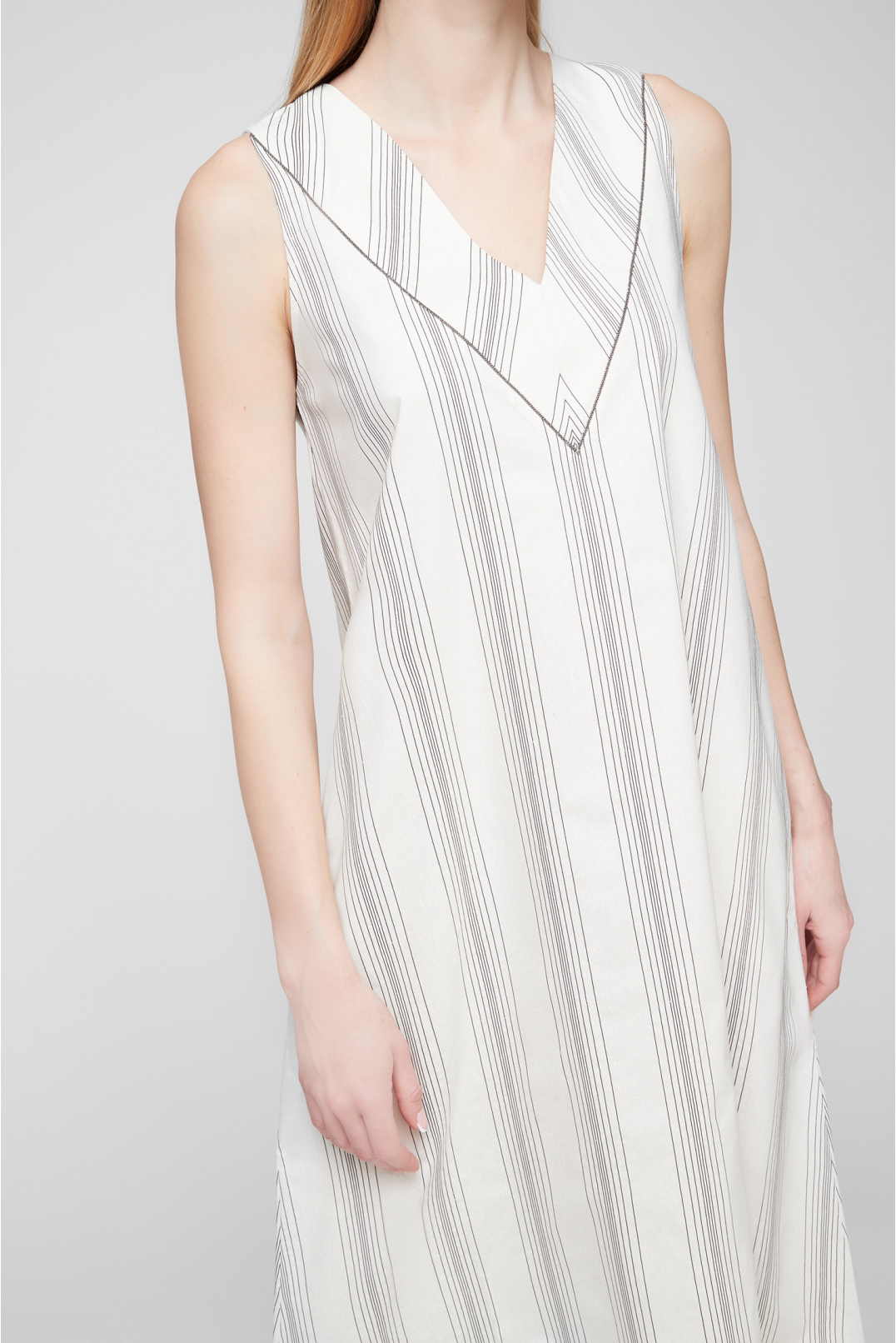 Женское белое шелковое платье в полоску - 4