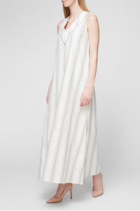 Женское белое шелковое платье в полоску 1