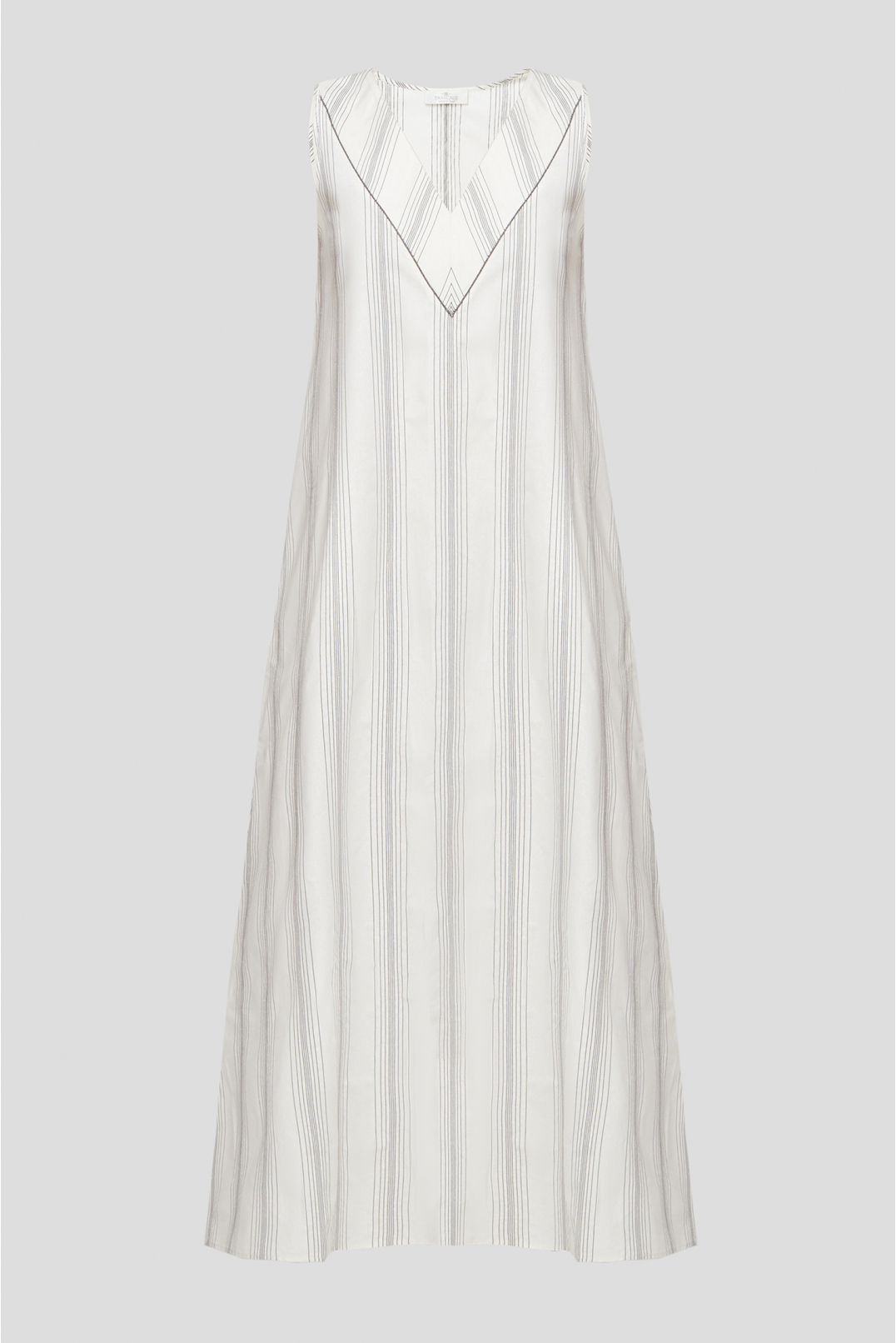 Жіноча біла шовкова сукня у смужку - 1