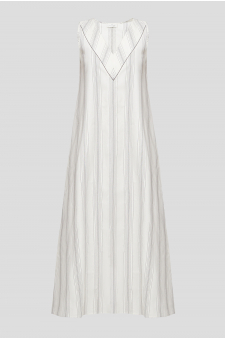 Женское белое шелковое платье в полоску