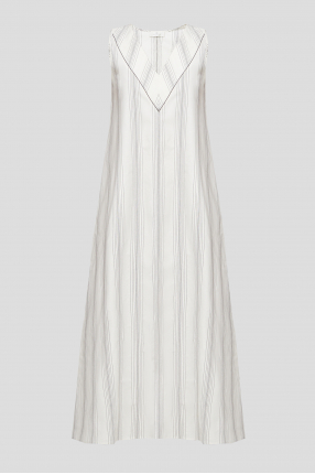 Женское белое шелковое платье в полоску
