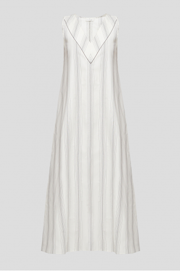 Жіноча біла шовкова сукня у смужку - 1