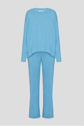 Жіночий блакитний кашеміровий костюм (джемпер, брюки)
