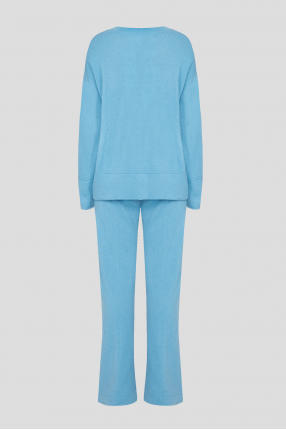 Жіночий блакитний кашеміровий костюм (джемпер, брюки) 1