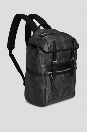 Чорний шкіряний рюкзак з візерунком 1