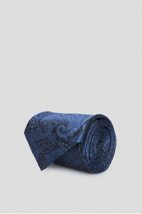Мужской темно-синий шелковый галстук с узором