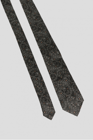 Мужской черный шелковый галстук с узором - 2