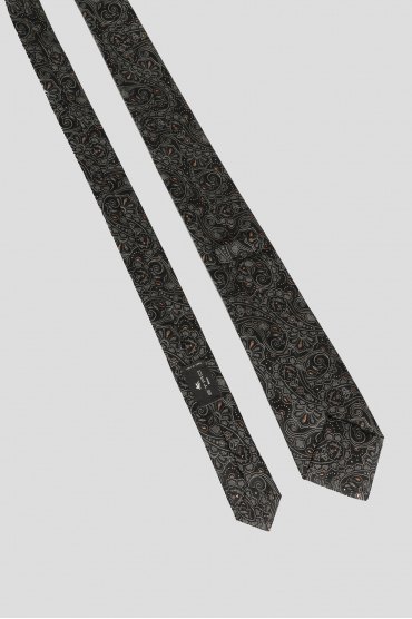 Мужской черный шелковый галстук с узором - 3