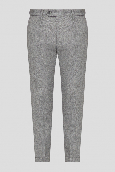 Чоловічі сірі вовняні брюки з візерунком - 1