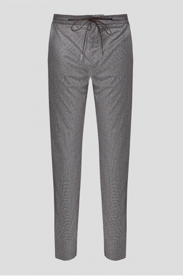 Чоловічі сірі вовняні брюки з візерунком - 1