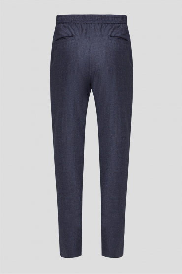 Чоловічі темно-сині вовняні брюки з візерунком - 2