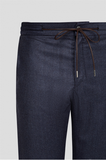 Мужские темно-синие шерстяные брюки с узором - 3