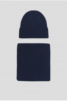 Чоловічий темно-синій набір аксесуарів (шапка, шарф)