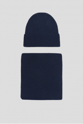 Мужской темно-синий набор аксессуаров (шапка, шарф)