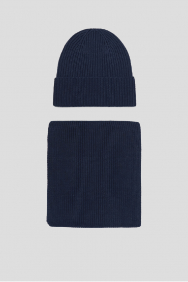 Чоловічий темно-синій набір аксесуарів (шапка, шарф) - 1
