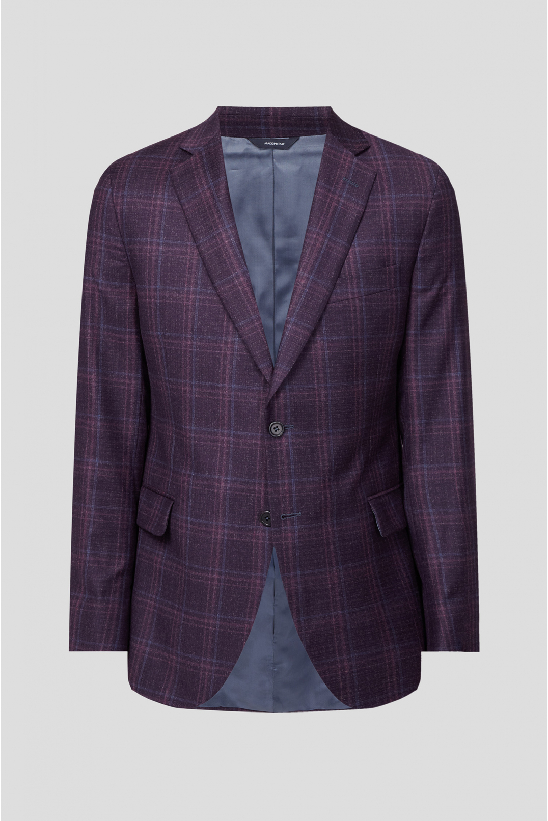 Чоловічий фіолетовий вовняний картатий піджак  - 1
