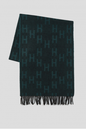 Мужской темно-зеленый шерстяной шарф 