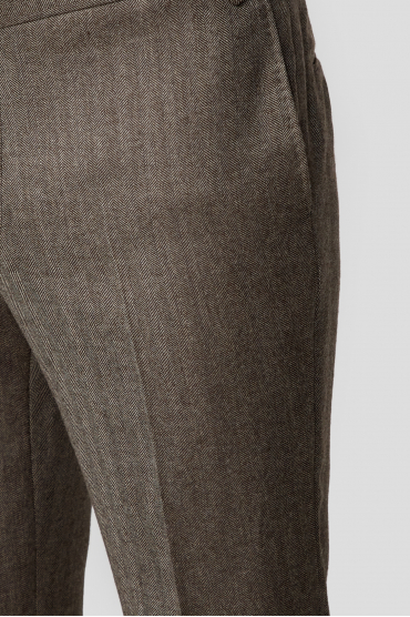 Мужские коричневые шерстяные брюки с узором - 4