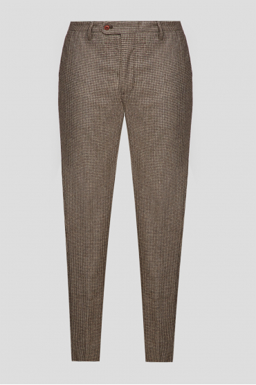 Чоловічі коричневі вовняні брюки з візерунком - 1
