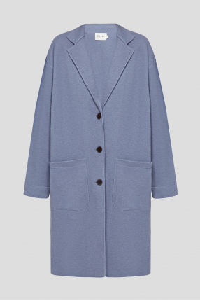 Женское голубое шерстяное пальто