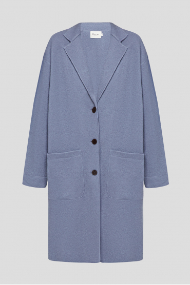 Женское голубое шерстяное пальто - 1