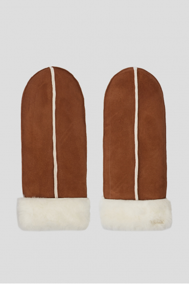 Женские коричнивые замшевые рукавицы - 1