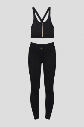 Женский черный спортивный костюм (топ, леггинсы)