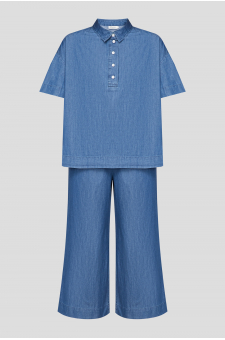 Женский синий джинсовый костюм (поло, кюлоты)