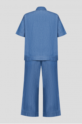Женский синий джинсовый костюм (поло, кюлоты) 1