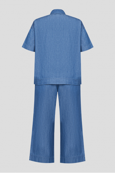 Жіночий синій джинсовий костюм (поло, кюлоти) - 2