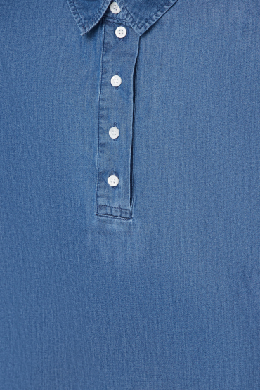 Жіночий синій джинсовий костюм (поло, кюлоти) - 3