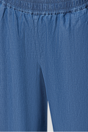 Жіночий синій джинсовий костюм (поло, кюлоти) - 4