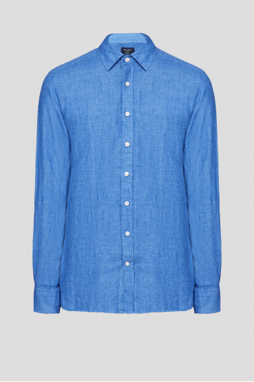 Мужская синяя льняная рубашка - 1