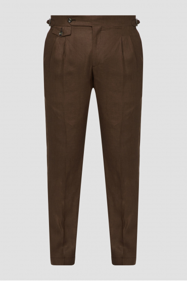 Мужские коричневые льняные брюки - 1