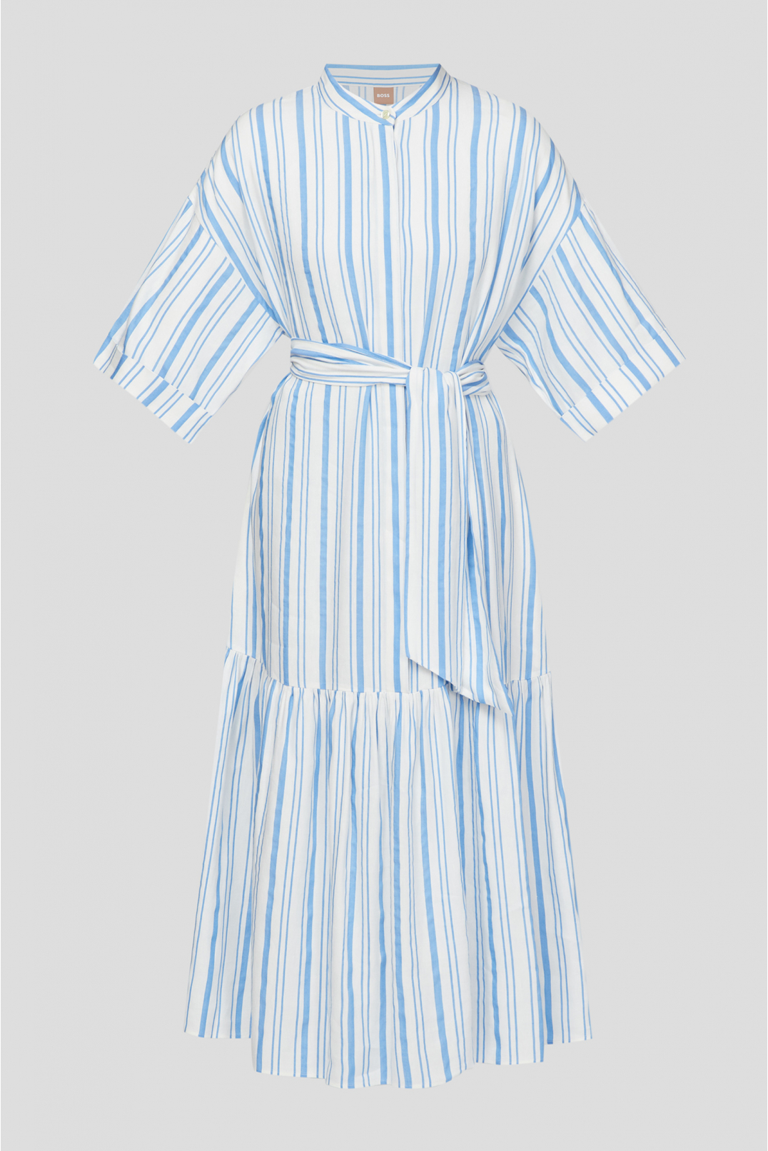 Женское белое льняное платье в полоску - 1