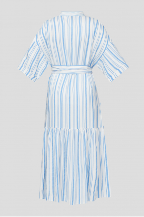 Женское белое льняное платье в полоску 1