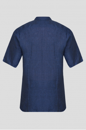 Мужская темно-синяя льняная рубашка 1