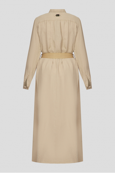 Женское бежевое льняное платье - 2
